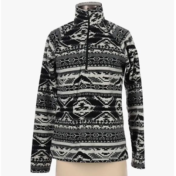 Eddie Bauer black & cream Aztec quarter zip pullover fleece size medium - Picture 5 of 7